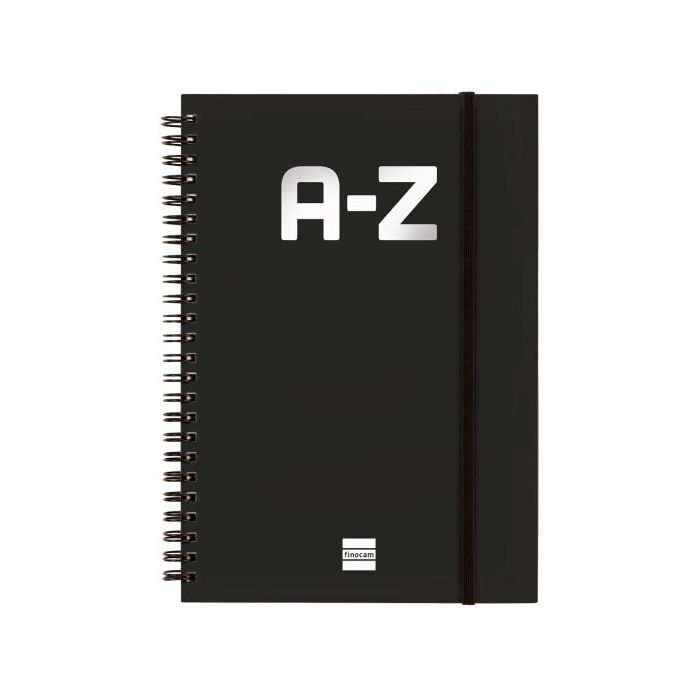 Finocam A-Z Indice Alfabetico - Formato A5 - 148x210mm - Tapas de Carton Forrado - Papel de 80g/m2 - Cierre con Goma Elastica -
