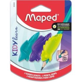 Maped Kidy Lern Pack de 3 Guias de Lapiz para Dedos - 3 Modelos Tiburon, Camaleon y Conejo - Apta para la Mayoria de Lapices - P
