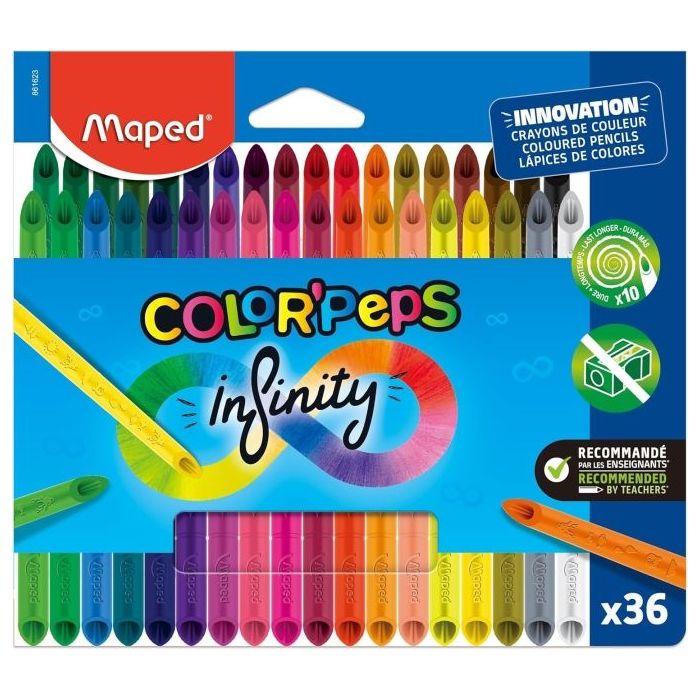 Maped Color`Peps Infinity Pack de 36 Lapices de Colores de Larga Duracion - Hecho Totalmente de Mina - Colores Surtidos