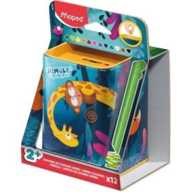 Maped Color`Peps Infinity Jumbo Jungle Caja Metalica con 12 Lapices de Colores de Larga Duracion - La Caja tiene Funcion de Huch