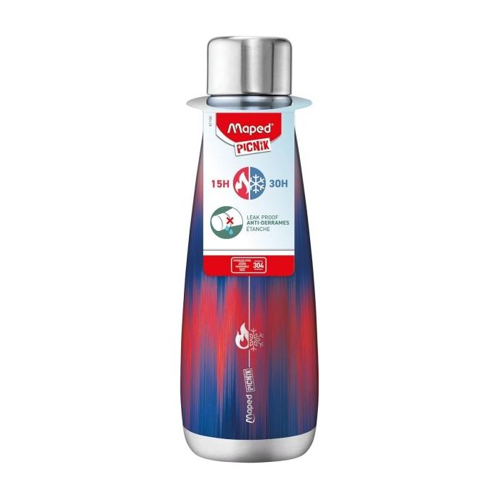 Maped Picnik Botella Isotermica 0.5L - Doble Pared de Acero Inoxidable - Liquidos Calientes hasta 15h, Frios hasta 30h - Color A