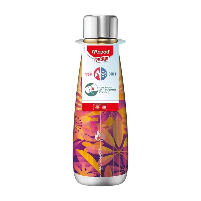 Maped Picnik Solaris Botella Isotermica 0.5L - Doble Pared de Acero Inoxidable - Liquidos Calientes hasta 15h, Frios hasta 30h