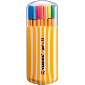 Stabilo Point 88 Zebrui Pack de 20 Rotuladores de Punta Fina de Fibra - 15 Colores Standard y 5 Neon - Trazo de 0.4 mm - Tinta c