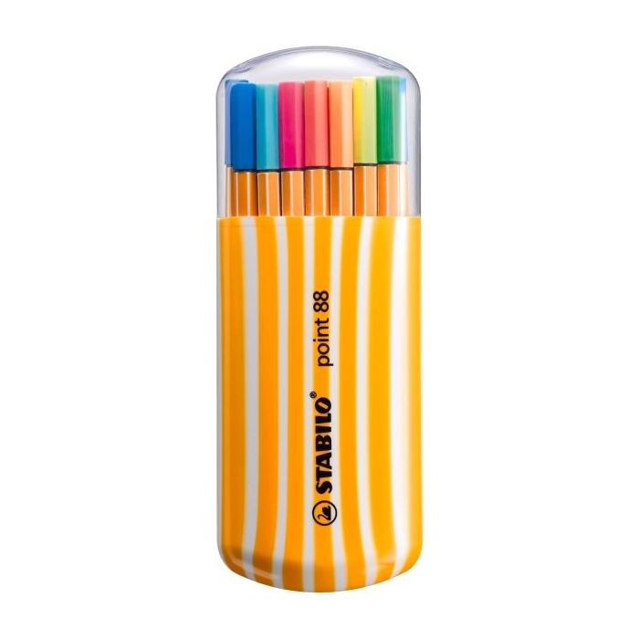 Stabilo Point 88 Zebrui Pack de 20 Rotuladores de Punta Fina de Fibra - 15 Colores Standard y 5 Neon - Trazo de 0.4 mm - Tinta c