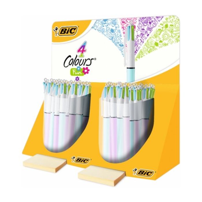Bic 4 Colours Fun Expositor con 40 Boligrafos de Bola Retractil - Punta Media de 1.0mm - Tinta con Base de Aceite - Tinta de Col