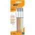 Bic 4 Colours Pack de 3 Boligrafos de Bola Retractil - Punta de 1mm - Trazo de 0.4mm - Tinta con Base de Aceite - Cuerpo Oro, Pl