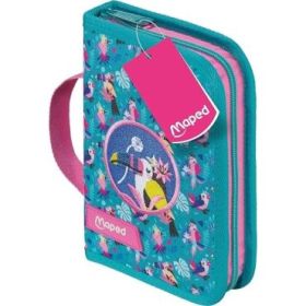 Maped Tropical Estuche con 31 Articulos: Goma de Borrar, Sacapuntas, Lapiz de Grafito HB, 2 Boligrafos, Regla, 12 Lapices de Col