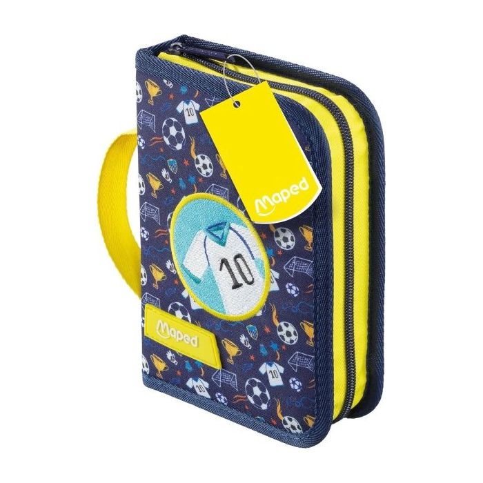 Maped Futbol Estuche con 31 Articulos: Goma de Borrar, Sacapuntas, Lapiz de Grafito HB, 2 Boligrafos, Regla, 12 Lapices de Color