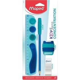Maped Kidy Lern Concentration Pack con Regla 20cm + Sacapuntas + Goma de Borrar + Lapiz - Diseñados para Ayudar a la Concentraci