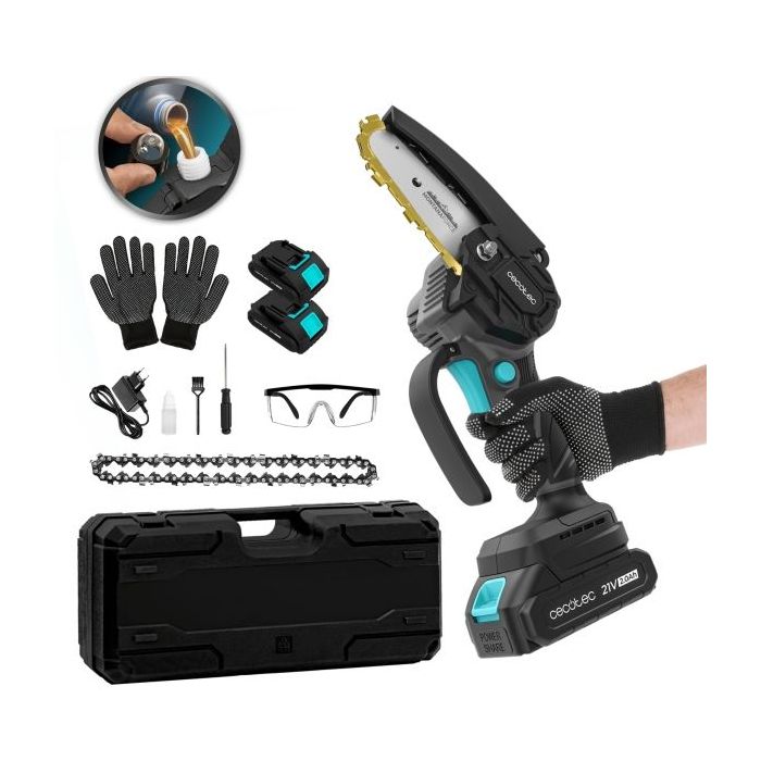 Cecotec MontanaForce 4000 Hand Sierra de Podar Inalambrica - 400W - 2 Baterias 21V 2Ah - Incluye Accesorios - Engrasador de Cade