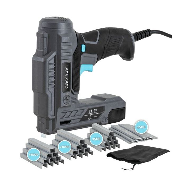 Cecotec FastTacker 400 Power Grapadora Electrica - 70W - Cable 3m - Compatible con Grapas y Clavos - Bolsa Incluida - Color Negr