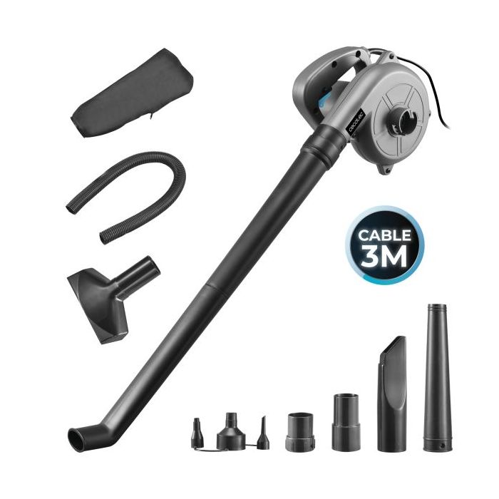 Cecotec AirForce 720 Soplador Aspirador de Hojas - 700W - Cable 3m - Incluye Accesorios - Multifuncion - Velocidad hasta 190km/h
