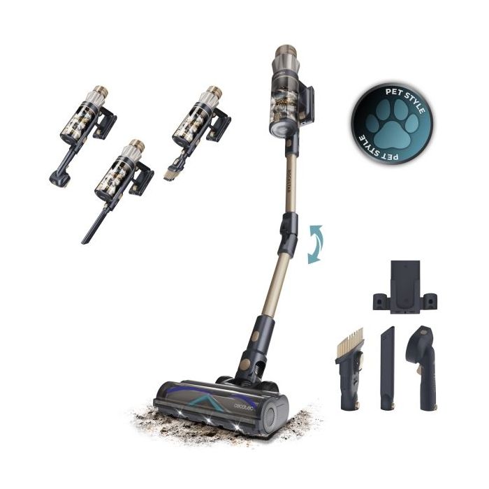 Cecotec Conga Rockstar RS90 Pet Flex Aspirador de Escoba Vertical - 600W - Autonomia hasta 65min - Succion 40kPa - Deposito de 5