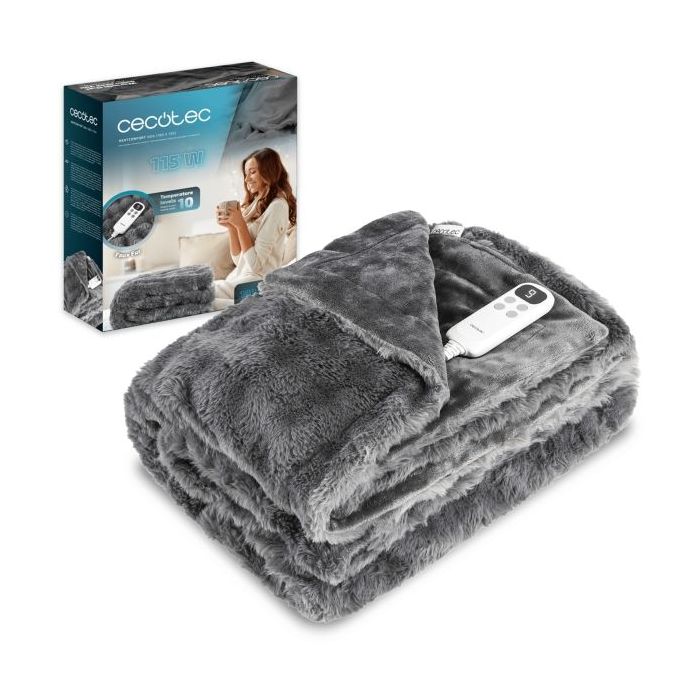 Cecotec HeatConfort Noa Manta Electrica - 115W - Apagado Automatico - Piel Sintetica y Franela - 10 Niveles de Calor - Control L