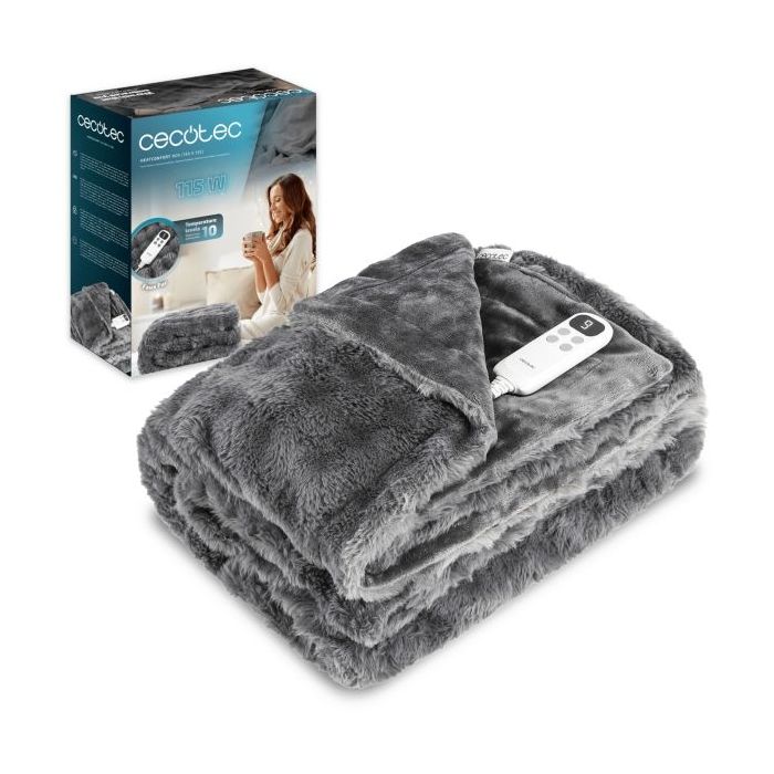 Cecotec HeatConfort Noa Manta Electrica - 115W - Apagado Automatico - Piel Sintetica y Franela - 10 Niveles de Calor - Control L