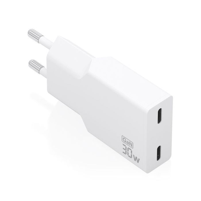 Aisens Cargador de Pared - 30W - GaN - 2xUSB-C - Power Delivery 3.0 - Ultra Delgado - Multiples Protecciones de Seguridad - Colo