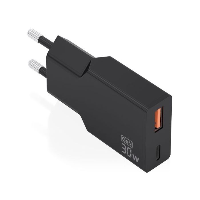 Aisens Cargador de Pared - 30W - GaN - 1xUSB-C - 1xUSB-A - Power Delivery 3.0 - Ultra Delgado - Multiples Protecciones de Seguri