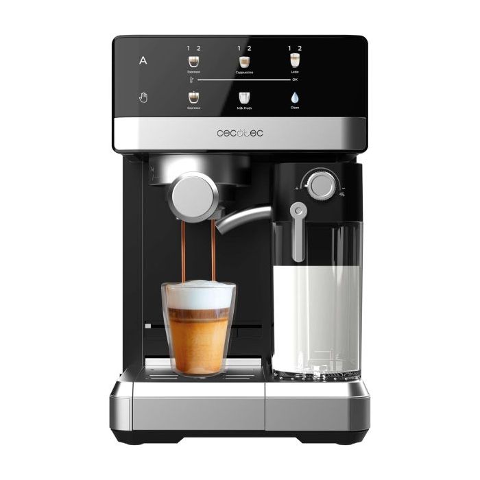 Cecotec Power Espresso 20 Touch - Cream Cafetera Espresso - Capacidad 1.8L - Presion 20bar - Deposito de Leche 500ml - Pantalla