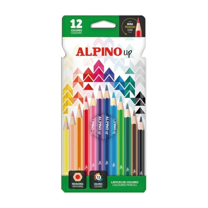 Alpino Up Pack con 12 Lapices de Colores Hexagonales - Mina Premium - Resistente a la Rotura - Colores Surtidos