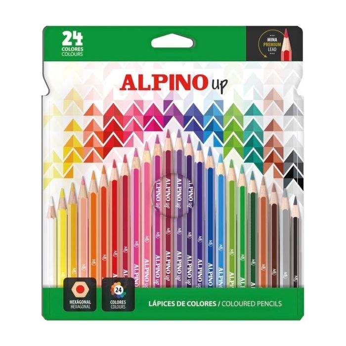 Alpino Up Pack con 24 Lapices de Colores Hexagonales - Mina Premium - Resistente a la Rotura - Colores Surtidos
