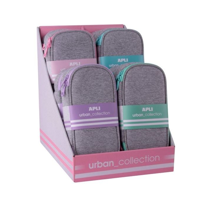 Apli Urban Collection Expositor de 8 Estuches de Neopreno Planos Rectangulares - Bolsillo Interior con Cremallera - Medidas 230x