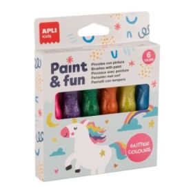 Apli Kids Pack de 6 Temperas con Purpurina en Tubo con Pincel 14ml - Practico y Sin Limpieza - Fomenta Creatividad y Colaboracio