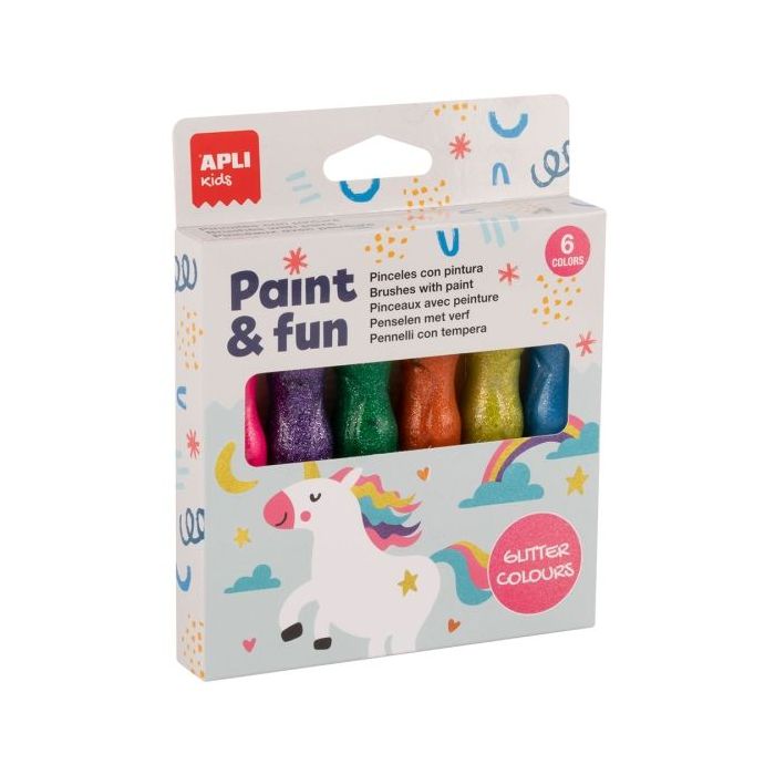 Apli Kids Pack de 6 Temperas con Purpurina en Tubo con Pincel 14ml - Practico y Sin Limpieza - Fomenta Creatividad y Colaboracio