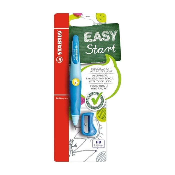 Stabilo Easyergo Pack con Lapiz Retractil + Scapuntas - Mina HB de 3.15mm - Diseño Ergonomico - Uso Zurdo - Color Azul