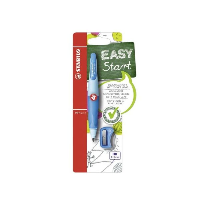 Stabilo Easyergo Pack con Lapiz Retractil + Scapuntas - Mina HB de 3.15mm - Diseño Ergonomico - Uso Diestro - Color Azul