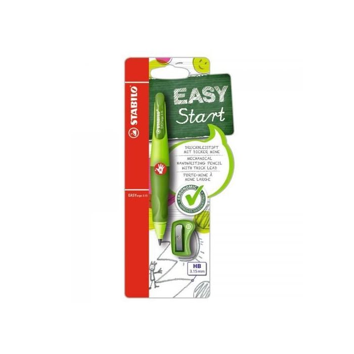 Stabilo Easyergo Pack con Lapiz Retractil + Scapuntas - Mina HB de 3.15mm - Diseño Ergonomico - Uso Diestro - Color Verde