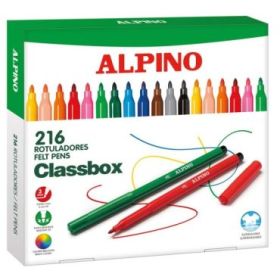 Alpino Pack Economy con 216 Rotuladores de Colores - Punta de 3mm - Superlavables y Brillantes - Uso Escolar - Desarrolla la Cre