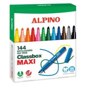 Alpino Maxi Pack Economy de 144 Rotuladores Gruesos - Punta de 6mm - Superlavables, Resistentes, Duraderos y de Colores Brillant
