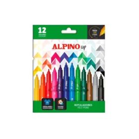 Alpino Up Pack con 12 Rotuladores de Colores - Punta 1mm - Para Trazos Finos y Detallados - Tinta a Base de Agua - Colores Surti