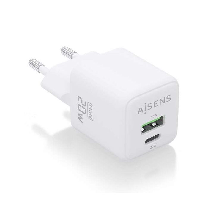 Aisens Cargador Gan 20W - 1xUSB-C PD3.0 QC4.0 - 1xUSB-A QC3.0 - Color Blanco