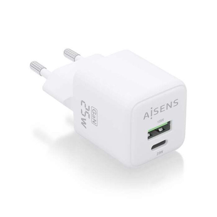 Aisens Cargador Gan 25W - 1xUSB-C PD3.0 QC4.0 - 1xUSB-A QC3.0 - Color Blanco