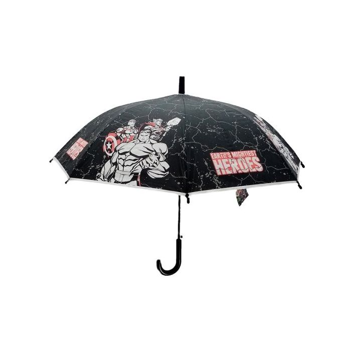 Safta Avengers Vendetta Paraguas Manual de 76cm - 8 Paneles - Asa y Punta de PVC - POE Transparente - Nervios de Acero de 8mm -