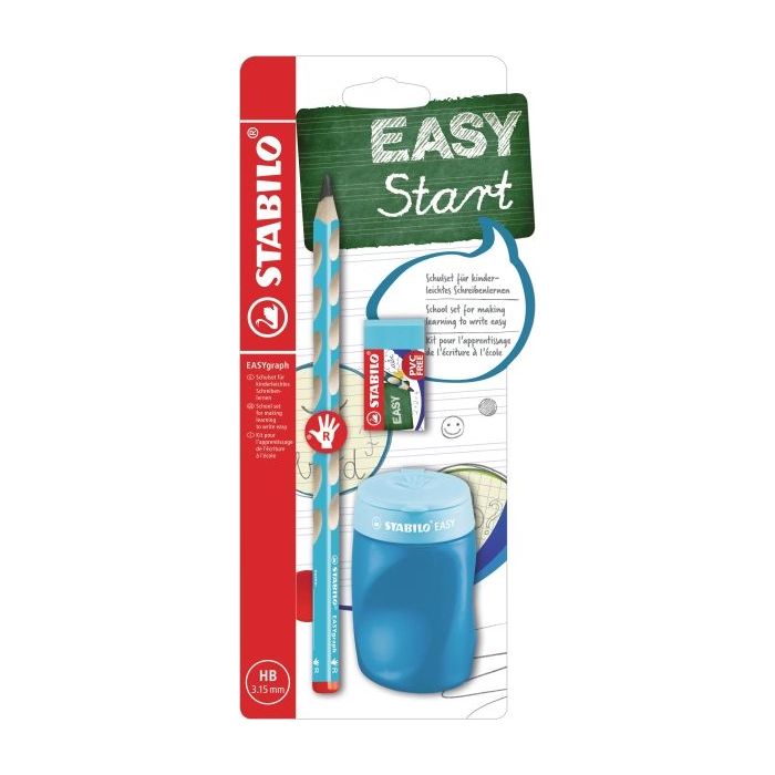 Stabilo Easygraph Pack con Lapiz de Grafito + Sacapuntas con Deposito + Goma de Borrar - Mina HB de 3.15mm - Diseño Ergonomico -