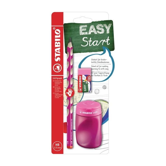 Stabilo Easygraph Pack con Lapiz de Grafito + Sacapuntas con Deposito + Goma de Borrar - Mina HB de 3.15mm - Diseño Ergonomico -