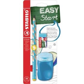 Stabilo Easygraph Pack con Lapiz de Grafito + Sacapuntas con Deposito + Goma de Borrar - Mina HB de 3.15mm - Diseño Ergonomico -