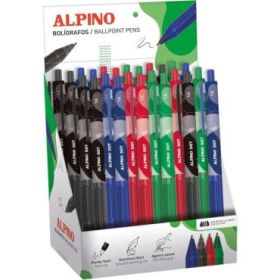 Alpino Dot Expositor con 24 Boligrafos Retractiles - Punta 1mm - Agarre Suave - Colores Surtidos