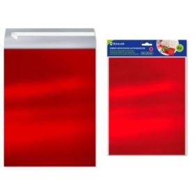 Bismark Pack de 4 Sobres Metalizados - Medidas 324x254mm - Cierre Autoadhesivo - Ideal para Regalos - Color Rojo Metalizado