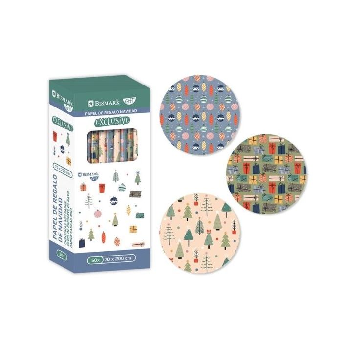 Bismark Navidad Exclusive Rollo de Papel Regalo - Medidas 70cmx200cm - 3 Diseños Diferentes