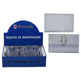 Bismark Portanombres con Pinza y Alfiler - Medidas 9,5x5,7cm - Uñero para Facil Intercambio de las Etiquetas - Transparente