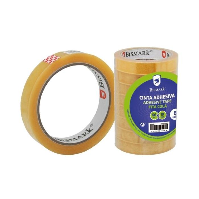 Bismark Cinta Adhesiva Transparente 19mm x 66m - Fabricada en Polipropileno - Transparente