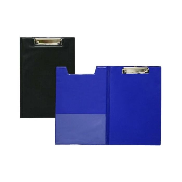 Biskmark Carpeta de PVC con Pinza Superior Metalica - Tamaño Folio - Bolsillo Interior - Colores Azul/Negro Aleatorios