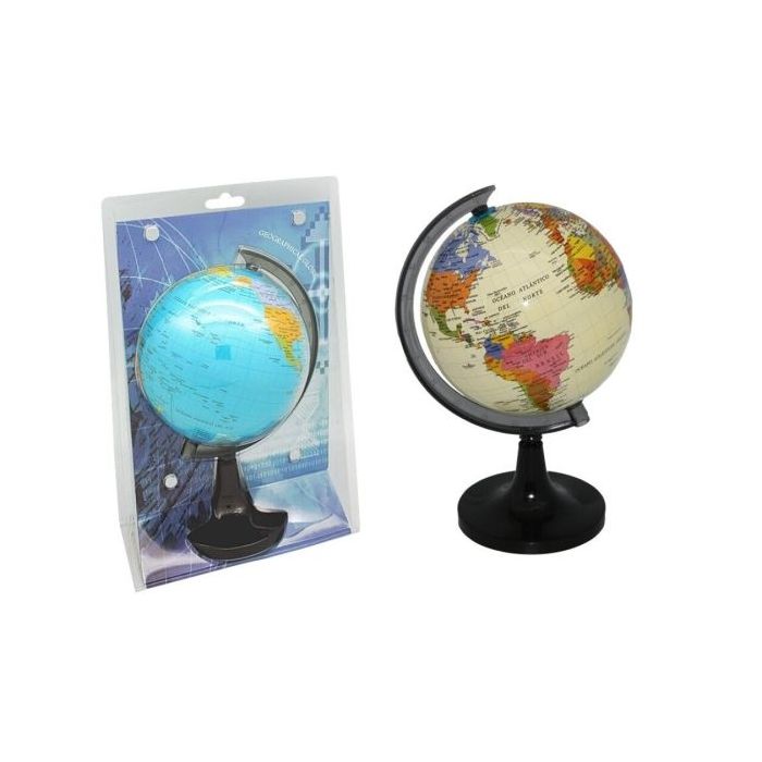 Bismark Esfera Geografica con Meridiano 15cm - Cartografia Fisico-Politica - Base Alta y Robusta - Colores Blanco y Azul Aleator