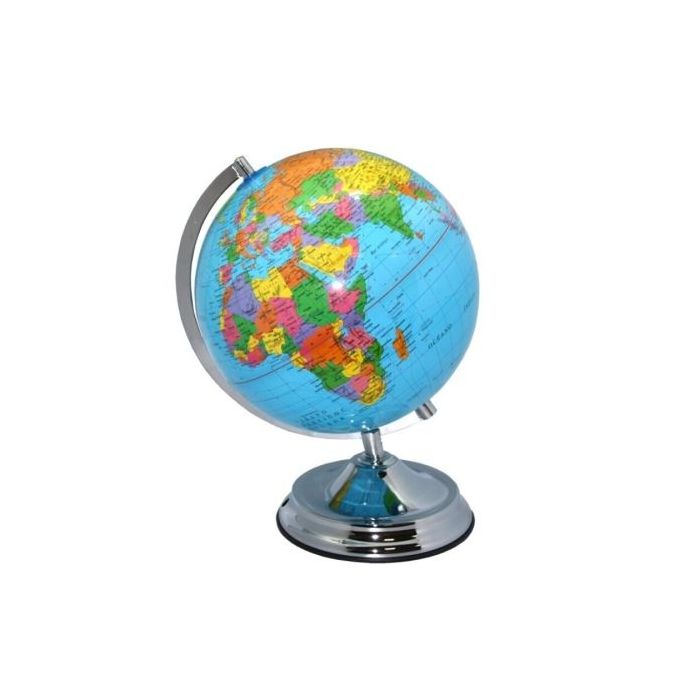 Bismark Esfera Geografica con Meridiano 25cm - Cartografia Fisico-Politica - Base Metalica muy Robusta - Color Azul
