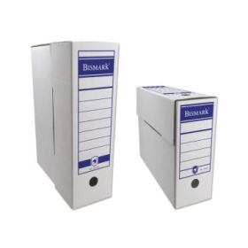 Bismark Caja de Archivo Definitivo Folio Prolongado 12x39x27cm - Carton Corrugado - Papel Blanco con Zonas Pre Impresas - Doble