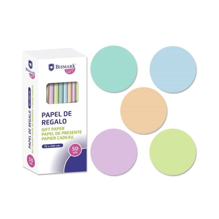 Bismark Pastel Rollo de Papel Regalo - Medidas 70cmx200cm - 5 Colores Pastel