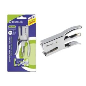 Bismark Grapadora Mini Tenaza Cromada + 2000 Grapas - Capacidad de Grapado 15 Hojas - Diseño Ergonomico - Alta Durabilidad - Col